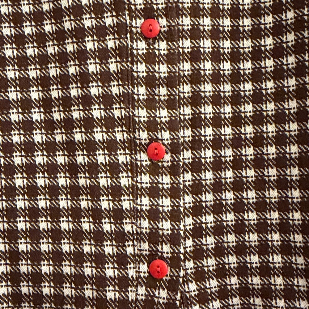 Lisa Says Gah Brown and Cream Checked Button-Down Top with Red Buttons - Picture 5 of 5